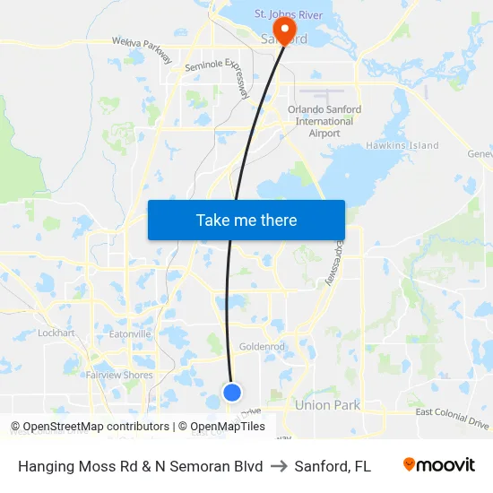 Hanging Moss Rd & N Semoran Blvd to Sanford, FL map