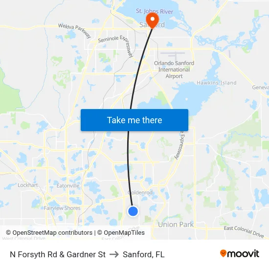 N Forsyth Rd & Gardner St to Sanford, FL map