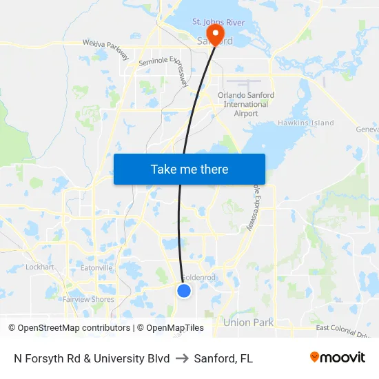 N Forsyth Rd & University Blvd to Sanford, FL map