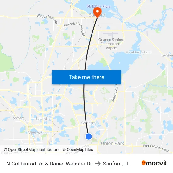 N Goldenrod Rd & Daniel Webster Dr to Sanford, FL map