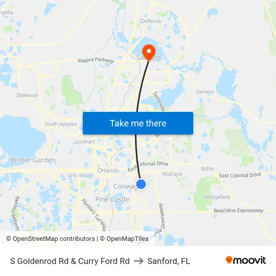 S Goldenrod Rd & Curry Ford Rd to Sanford, FL map