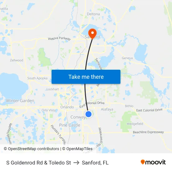 S Goldenrod Rd & Toledo St to Sanford, FL map