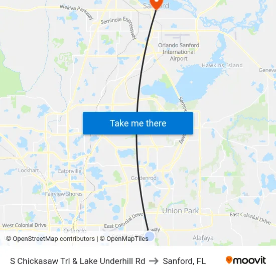 S Chickasaw Trl & Lake Underhill Rd to Sanford, FL map