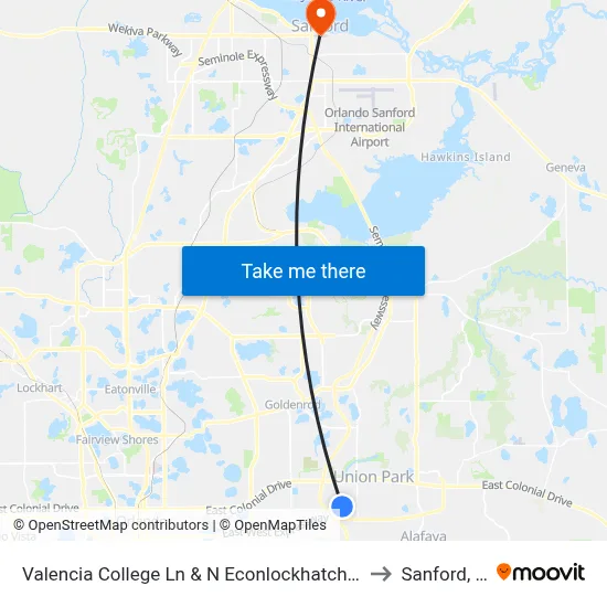Valencia College Ln & N Econlockhatchee Trl to Sanford, FL map