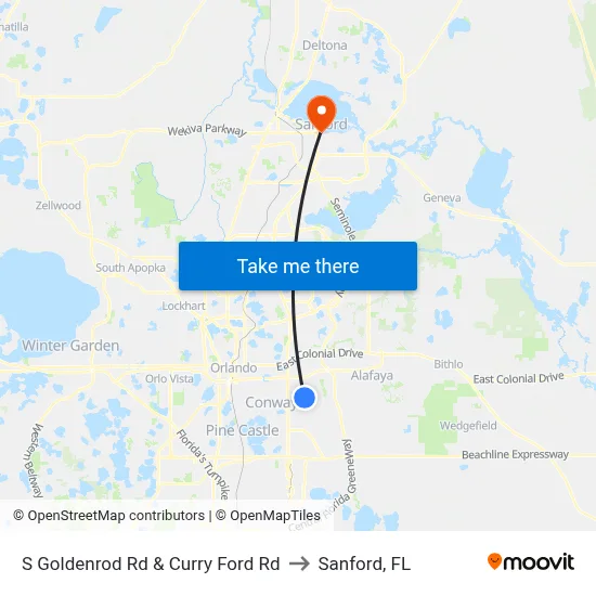 S Goldenrod Rd & Curry Ford Rd to Sanford, FL map