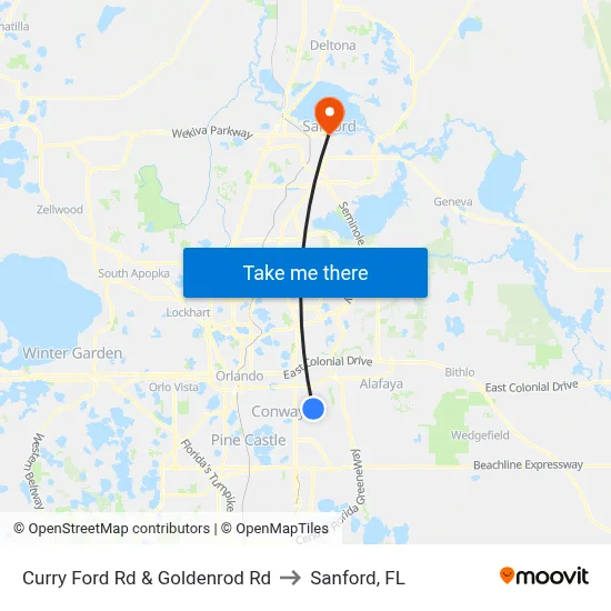 Curry Ford Rd & Goldenrod Rd to Sanford, FL map