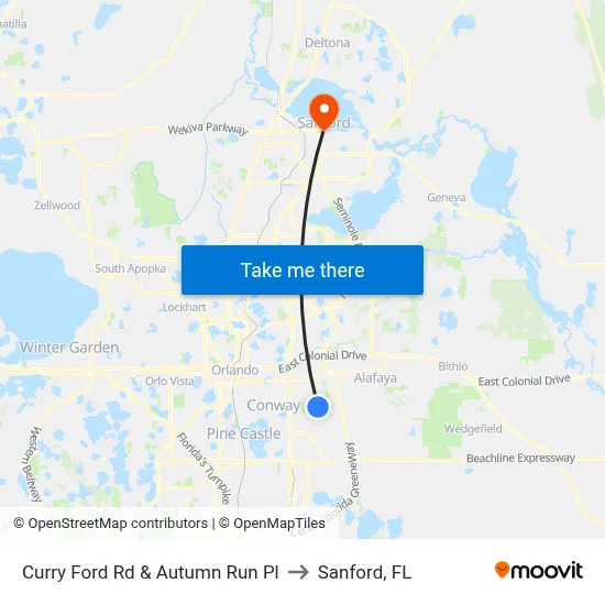 Curry Ford Rd & Autumn Run Pl to Sanford, FL map