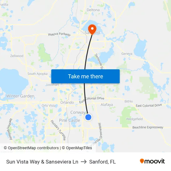 Sun Vista Way & Sanseviera Ln to Sanford, FL map