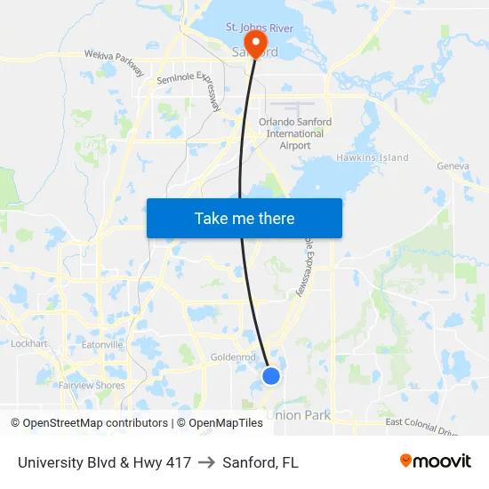 University Blvd & Hwy 417 to Sanford, FL map