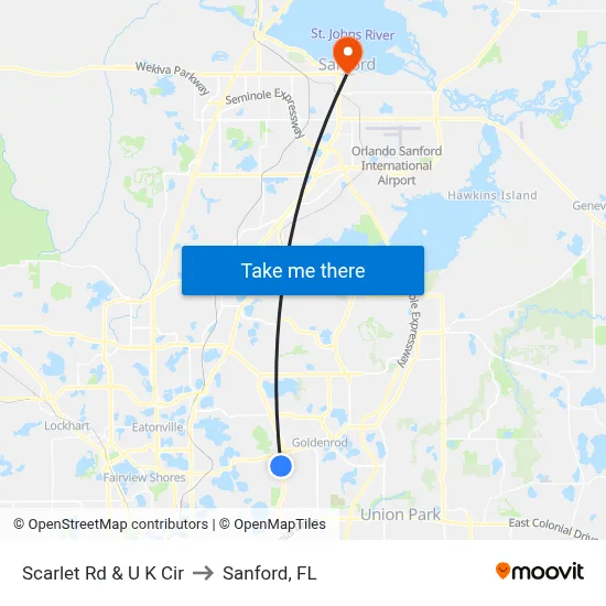 Scarlet Rd & U K Cir to Sanford, FL map