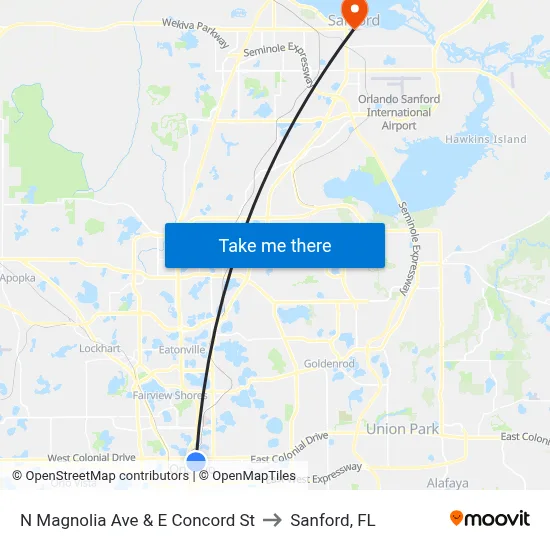 N Magnolia Ave & E Concord St to Sanford, FL map