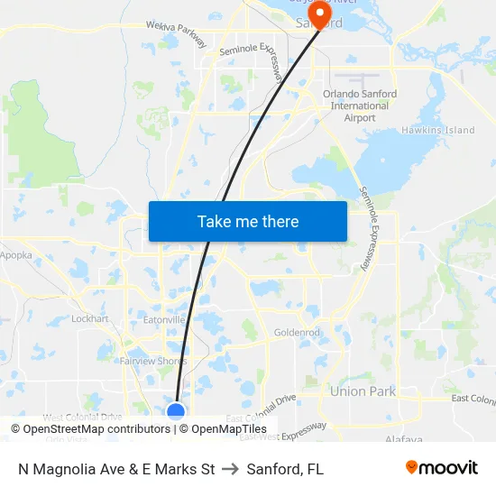 N Magnolia Ave & E Marks St to Sanford, FL map