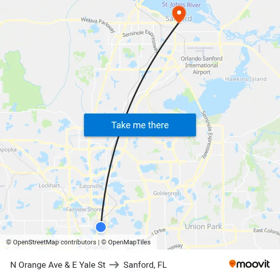 N Orange Ave & E Yale St to Sanford, FL map