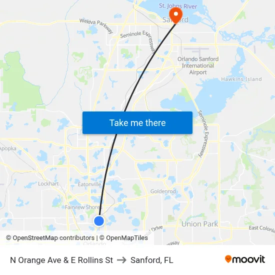 N Orange Ave & E Rollins St to Sanford, FL map