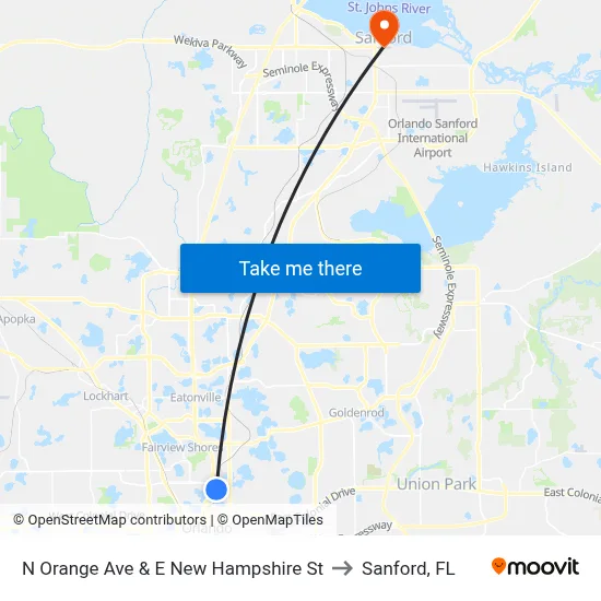 N Orange Ave & E New Hampshire St to Sanford, FL map