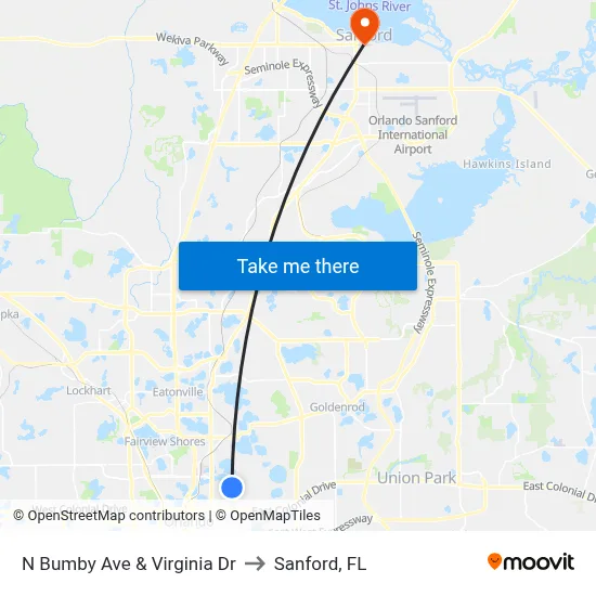 N Bumby Ave & Virginia Dr to Sanford, FL map