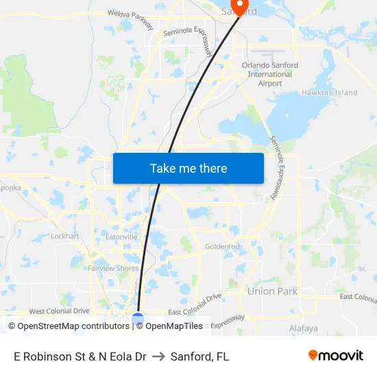 E Robinson St & N Eola Dr to Sanford, FL map