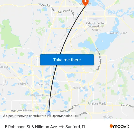 E Robinson St & Hillman Ave to Sanford, FL map