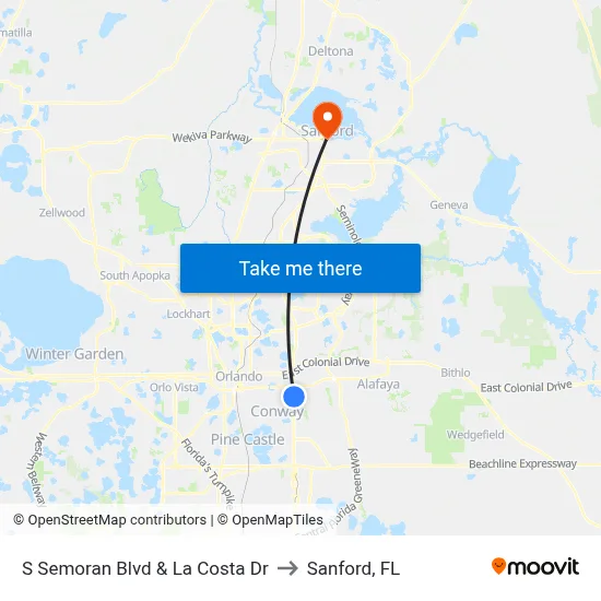 S Semoran Blvd & La Costa Dr to Sanford, FL map
