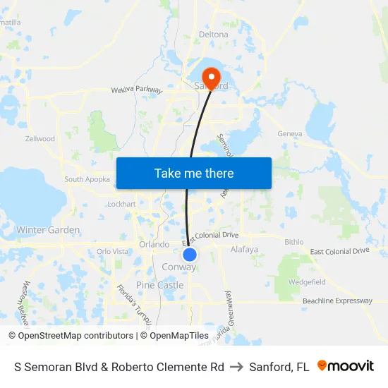 S Semoran Blvd & Roberto Clemente Rd to Sanford, FL map