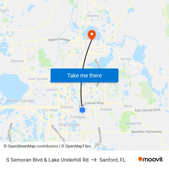 S Semoran Blvd & Lake Underhill Rd to Sanford, FL map