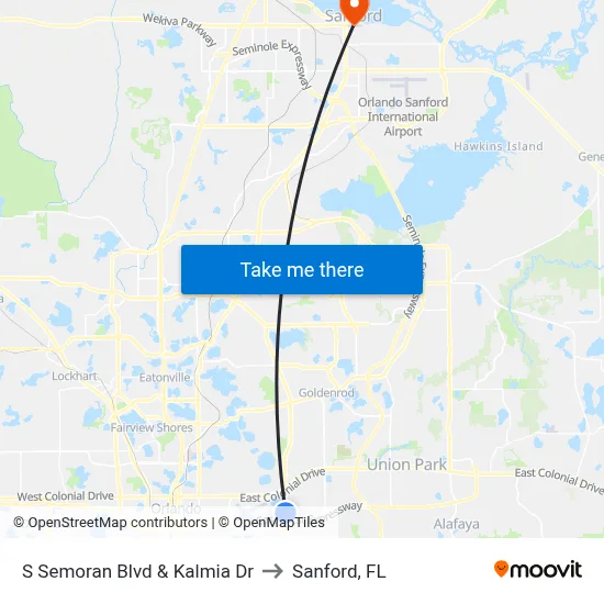 S Semoran Blvd & Kalmia Dr to Sanford, FL map