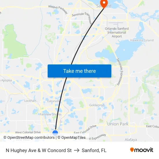 N Hughey Ave & W Concord St to Sanford, FL map