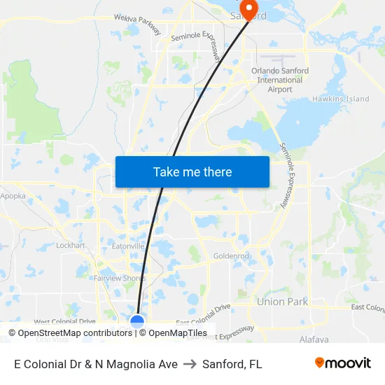 E Colonial Dr & N Magnolia Ave to Sanford, FL map