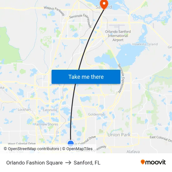 Orlando Fashion Square to Sanford, FL map