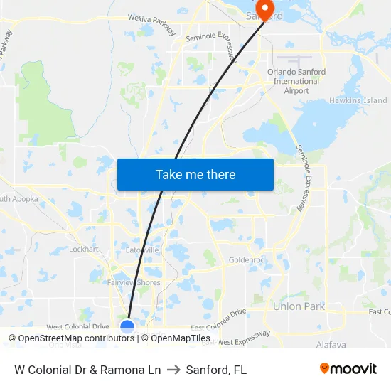 W Colonial Dr & Ramona Ln to Sanford, FL map