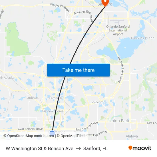 W Washington St & Benson Ave to Sanford, FL map