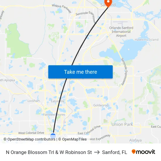 N Orange Blossom Trl & W Robinson St to Sanford, FL map