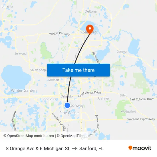 S Orange Ave & E Michigan St to Sanford, FL map