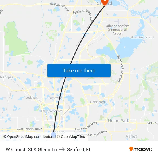 W Church St & Glenn Ln to Sanford, FL map