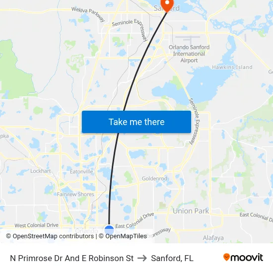 N Primrose Dr And E Robinson St to Sanford, FL map
