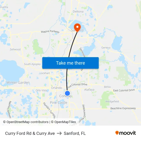Curry Ford Rd & Curry Ave to Sanford, FL map