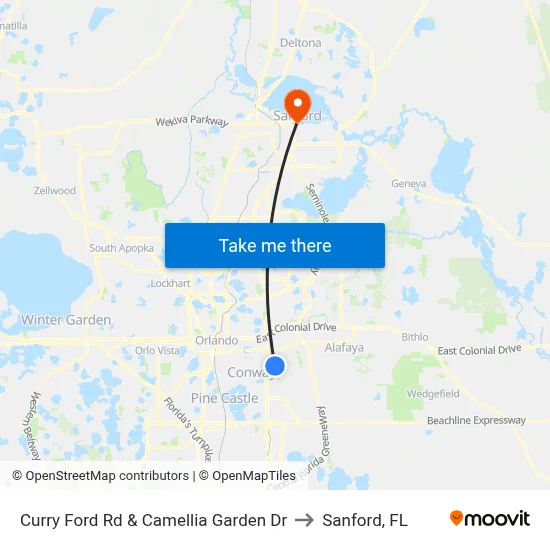 Curry Ford Rd & Camellia Garden Dr to Sanford, FL map