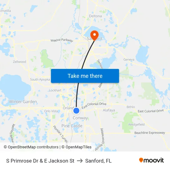 S Primrose Dr & E Jackson St to Sanford, FL map