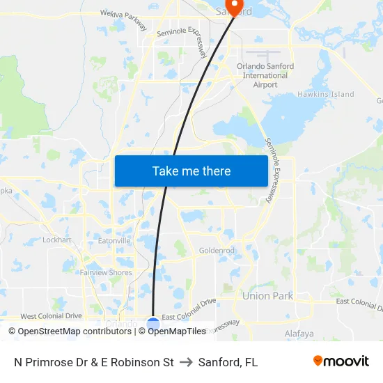 N Primrose Dr & E Robinson St to Sanford, FL map