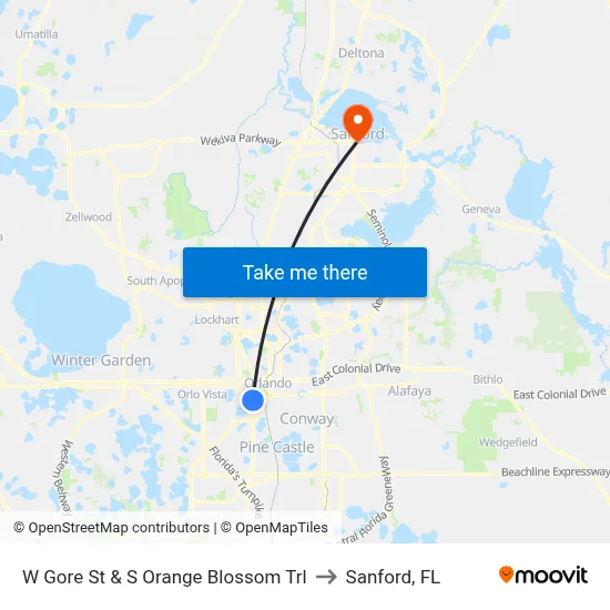 W Gore St & S Orange Blossom Trl to Sanford, FL map