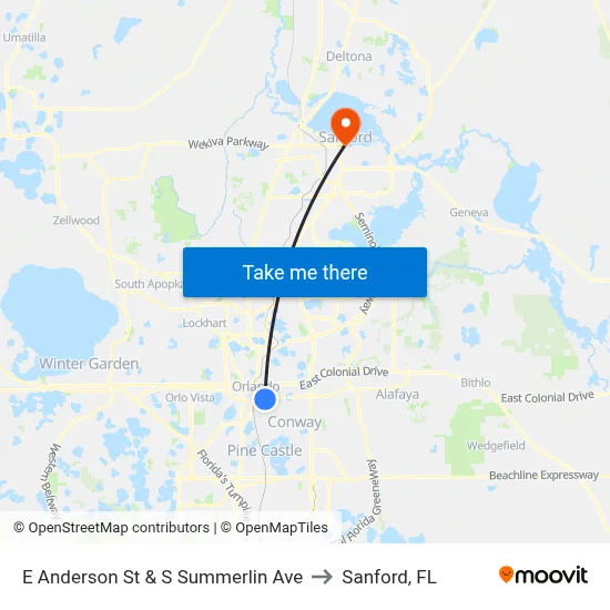 E Anderson St & S Summerlin Ave to Sanford, FL map