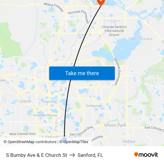 S Bumby Ave & E Church St to Sanford, FL map