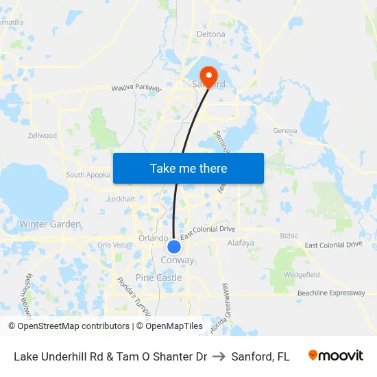 Lake Underhill Rd & Tam O Shanter Dr to Sanford, FL map