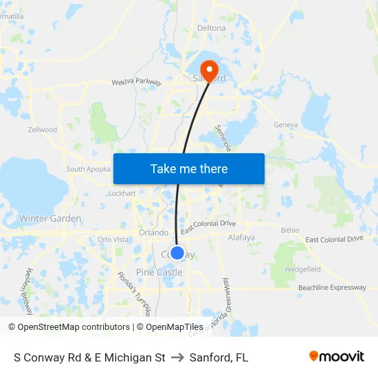 S Conway Rd & E Michigan St to Sanford, FL map