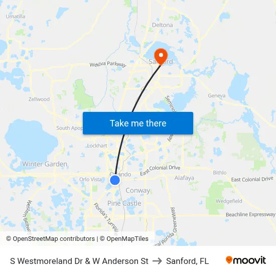S Westmoreland Dr & W Anderson St to Sanford, FL map