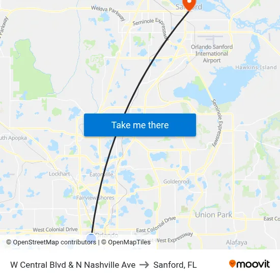 W Central Blvd & N Nashville Ave to Sanford, FL map