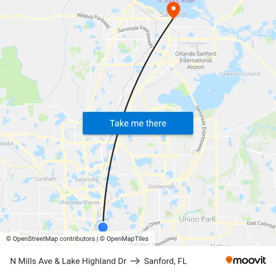 N Mills Ave & Lake Highland Dr to Sanford, FL map