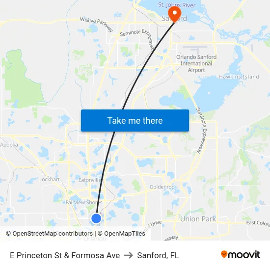 E Princeton St & Formosa Ave to Sanford, FL map