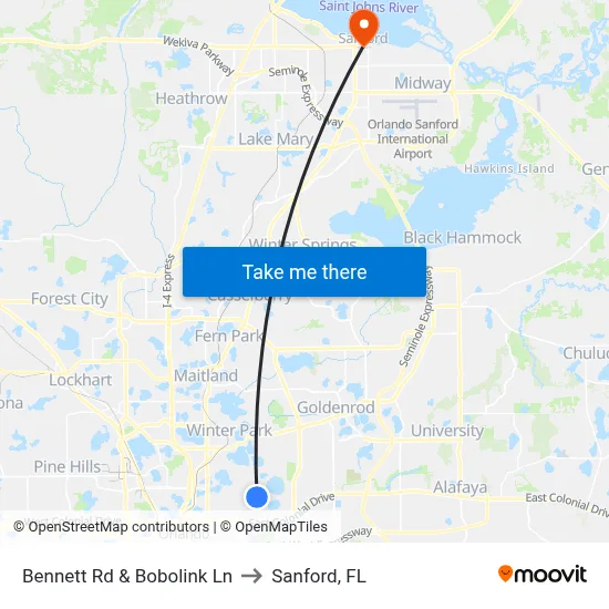 Bennett Rd & Bobolink Ln to Sanford, FL map