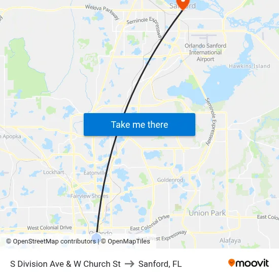 S Division Ave & W Church St to Sanford, FL map
